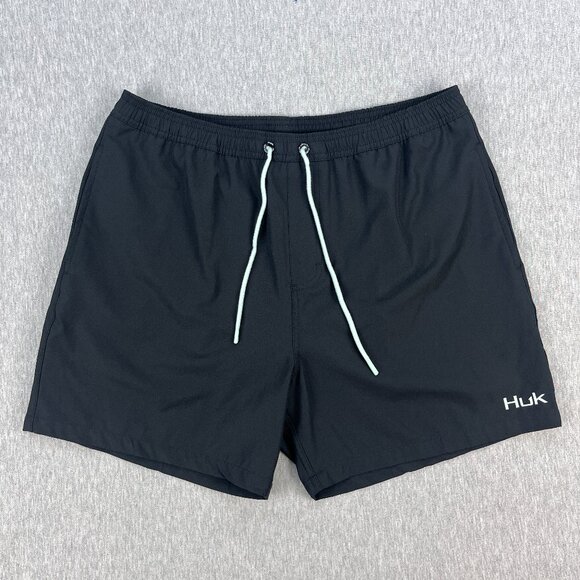 Huk Capers Swim Trunks Mens XL Black Mesh Lined Pockets Drawstring Fishing - Picture 1 of 13